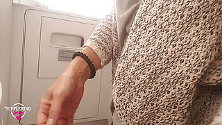 nippleringlover horny milf pissing on public toilet in airplane flashing pierced pussy and extreme pierced nipples