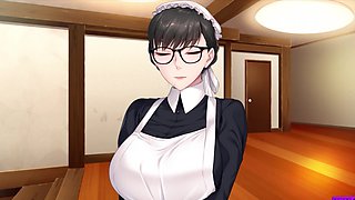 Cute anime maid unveils her amazing body before getting drilled