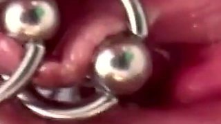 Extreme Close Up Rubbing My Pierced Clit by MakeUp Brush and Huge Orgasm make me completely Wet my Pussy