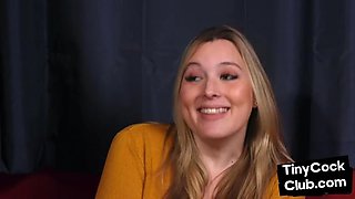 Teasing bitch domina jerking small cock