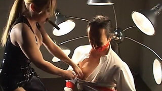 Blonde Mistress Aiden Starr Give Asian Submissive Dude Some CBT Lessons