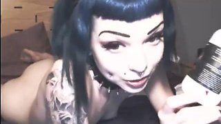 Pierced and tattooed alien princess enjoys human sex toys