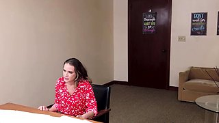 Big tit cougar calls home while riding the head teacher