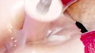 Fucking a Creamy Pussy with a Big Dildo