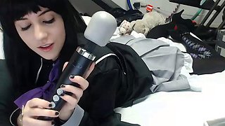 Sexy brunette wearing stockings masturbates webcam