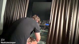 Blonde beauty captivates with daring window passion in thrilling homemade play