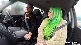 Driving student MILF public fucked in car outdoor by tutor