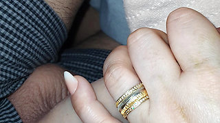 Step mom hand can't stay away from step son dick without handjob his dick