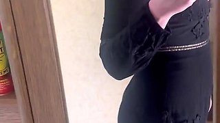 Masturbating with New Tight Clothes and Toilet Brush on the Balcony