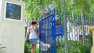 Blindfolded redhead and blonde milf in lingerie slammed hard in irr orgy
