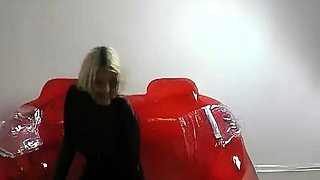 Busty blonde in latex fucked during a bdsm session