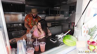 Food Truck Serves Big Oily Ass: Busty Hairy Brunette Mom Anna Chambers fucked Outdoors by James Angel