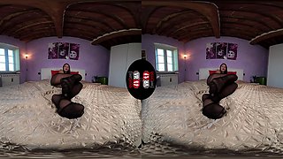 Lovely Petra Flaunts Off Her Covered-Nylon Feet In Her Bedroom - Hot Brunette With Great Legs Solo Vr Foot Fetish