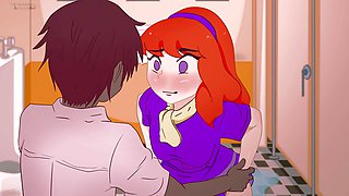 Red-haired Daphne Takes off Her Panties in the Toilet in Front of an Unknown Guy Without Complexes! Scooby-doo. Hentai Cartoon