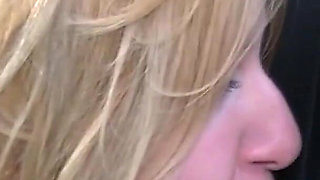 Blonde chubby fucking on the toilet