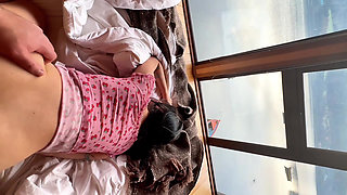 Chilean amateur couple. in front of the sea when waking up in the south of Chile