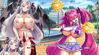Big-chested cosplayer in a cartoonish ahegao animated gameplay