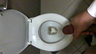 huge cumshot at public toilet