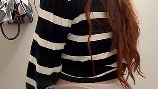 She Just Had to Touch Her Pussy!! Naughty Public Bathroom Masturbation