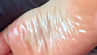 Cum on Sexy Oiled Soles Close up Real Amateur Footfetis POV