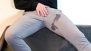 Loud moaning cumshot in pants