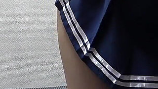 Girls Only Apartment in Japan Cute and Slender Girl Cleaning Room in Apron-style Miniskirt Uniform and Wedgie Thong Panties