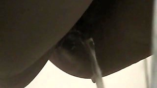 Pissing in the toilet and showing bushy pussy on spy cam
