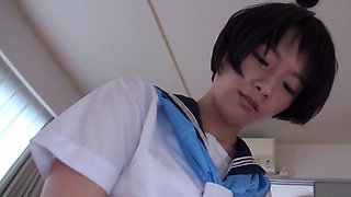Horny Asian Girl Jerks Off Pussy While the Fucker Watches