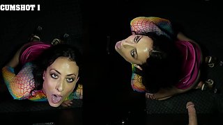 Cock hungry brunette Victoria Sunshine giving a BJ through a gloryhole
