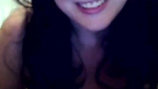 BBW Brunette Plays with Toy on Webcam