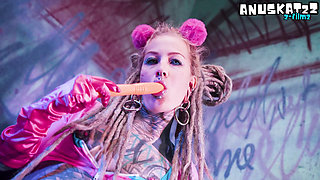 Tattoo Covered Punk Teen Shoves Huge Dildos in Both Holes - Gaping Anal Masturbation & ATM