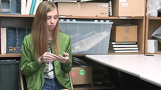 Ava's lusty lips wrap around Justin's thick cock in a steamy office hookup