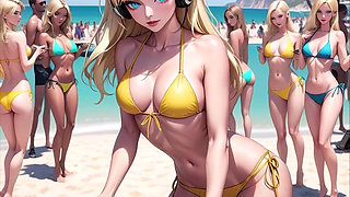 Anime Sexy Dj on the Beach Synthwave Retrowave
