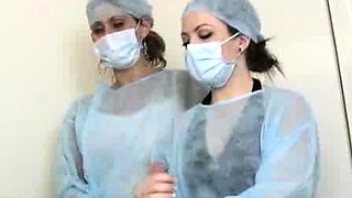 Nurses jerk and suck off Johhny to get a semen sample,