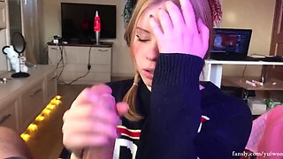 Student girl gently sucks and loves cum