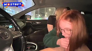 Dual oral pleasure in the camper before real orgy in a public cinema