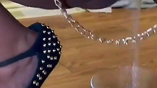 Sqauting Pissing in a Glass Swallowing My Piss Pouring It All Over My Big Boobs