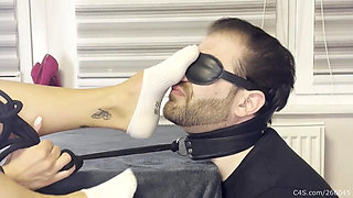 Blindfolded Foot Slave on a Leash - Smelly Socks Domination Part 1