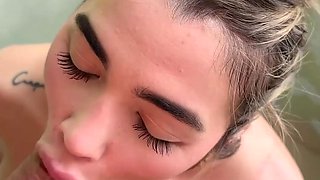 Big titted colombiana rides his cock outside in a jacuzzi POV