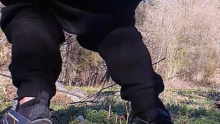 Just a tall girl pissing and flashing outdoors