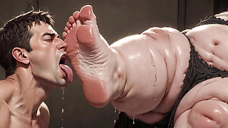 Giant SSBBW Dominates Slave with Foot Licking - Big Feet Worship