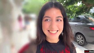 Katty West Brunette Skinny Amateur Public Cumwalk - Huge Facial Cumshot on Street