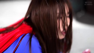 Hardcore threeway fantasy comes to life for slutty Supergirl