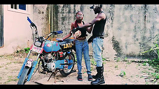 Standing Sex on a Bike - Petite Biker Gangster Fuck Her Man in Public Garage