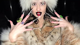 A Gothic Witch Seduces You During a Winter Snowstorm with Her Black Magic Rituals, Long Nails and Fur.