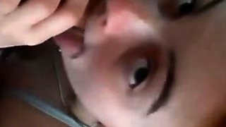 Dark haired amateur blowjob and handjob in fake taxi