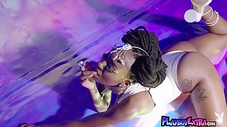 Big boobed ebony muse shows her passion