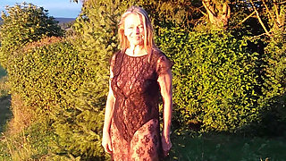 Granny Is Wearing a Sheer Bodysuit Outside