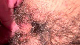 Horny cock rubbing and fucking my big hairy pussy with pissing and cumshot