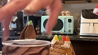 73 Giantess in 8-inch Heels Decorates a Gingerbread Village